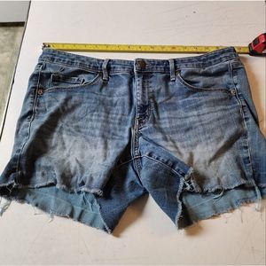 MOSSIMO MID RISE MIDI BLUE JEAN DENIUM CUT OFF SHORTS SIZE 14